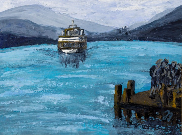 Malerei mit dem Titel "Schiffanlegestelle…" von Jutta Blühberger, Original-Kunstwerk, Acryl