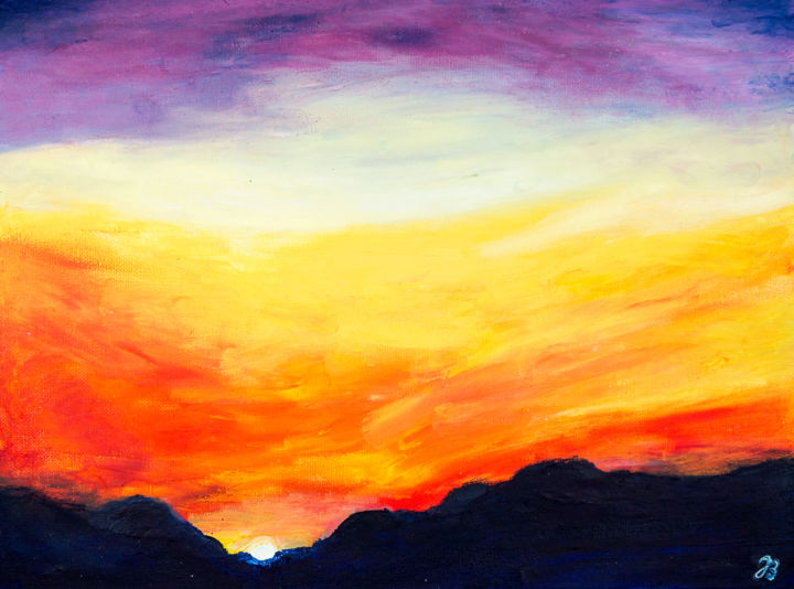 Malerei mit dem Titel "Sonnenuntergang * S…" von Jutta Blühberger, Original-Kunstwerk, Öl