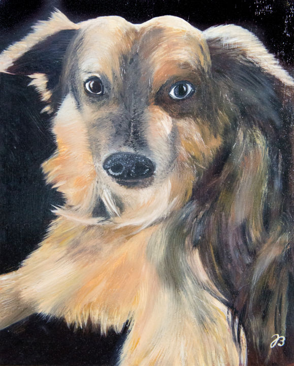 Painting titled "Hundeportrait * Dog…" by Jutta Blühberger, Original Art, Oil