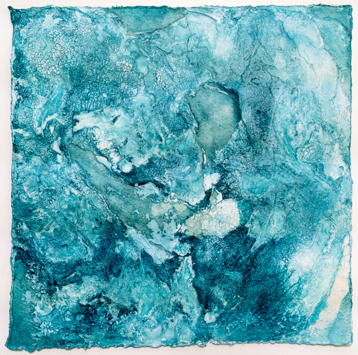 Malerei mit dem Titel "Aufgewühltes Meer" von Jutta Blühberger, Original-Kunstwerk, Pigmente Auf Holzplatte montiert