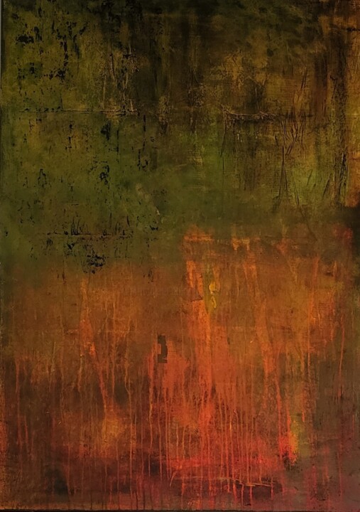 Painting titled "Green-Fire" by Jutta Christandl, Original Artwork, Acrylic
