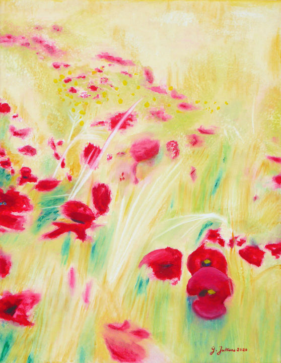 Painting titled "Coquelicots" by Geneviève Juttens-Lambilotte, Original Art, Oil