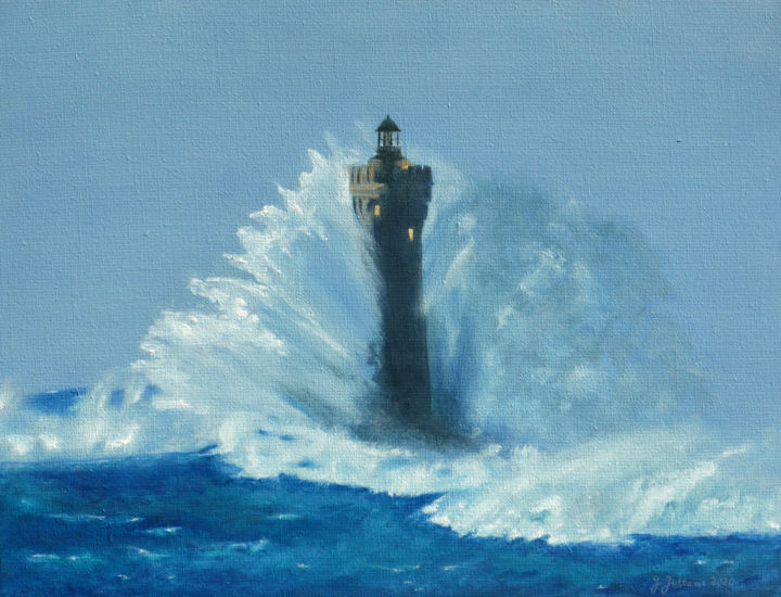 Painting titled "Le phare du Four" by Geneviève Juttens-Lambilotte, Original Art, Oil