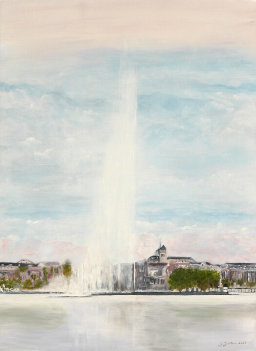 Painting titled "Genève en éveil" by Geneviève Juttens-Lambilotte, Original Artwork, Acrylic