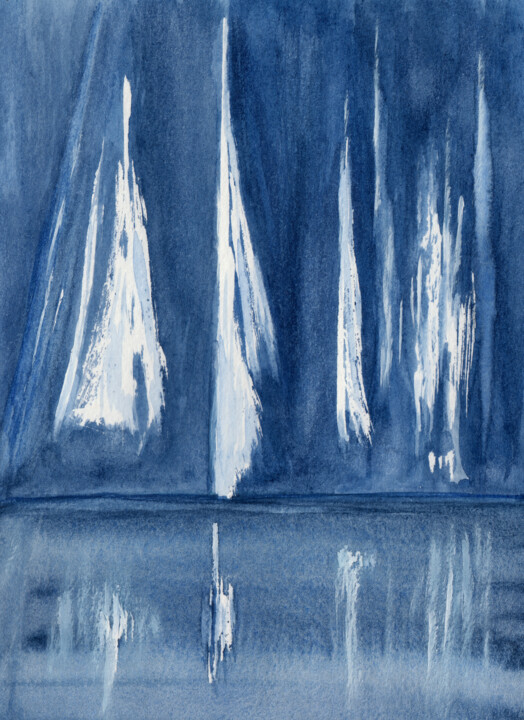 Schilderij getiteld "Les Voiles" door Geneviève Juttens-Lambilotte, Origineel Kunstwerk, Aquarel