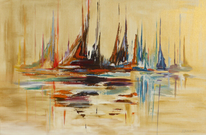 Schilderij getiteld "L'Armada d'or" door Geneviève Juttens-Lambilotte, Origineel Kunstwerk, Acryl