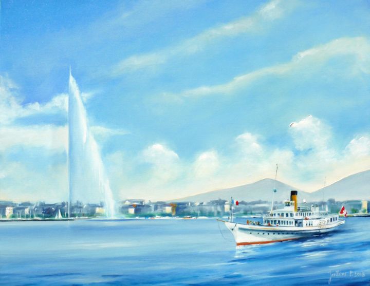 Painting titled "Vapeur, jet d'eau e…" by Philippe Juttens, Original Artwork, Oil