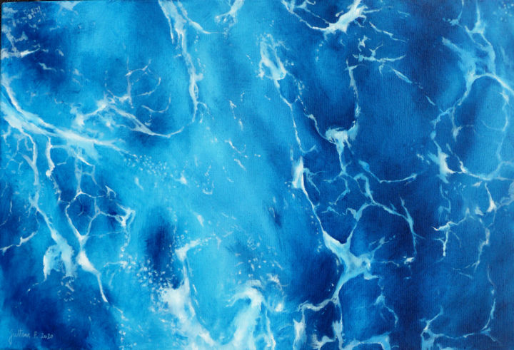 Painting titled "Océan marbré bleu t…" by Philippe Juttens, Original Artwork, Oil