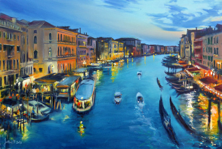 Peinture intitulée "Venise, le grand ca…" par Philippe Juttens, Œuvre d'art originale, Huile