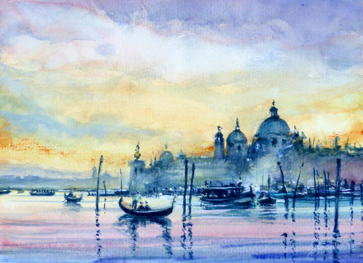 Painting titled "Venise, lagune, Sal…" by Philippe Juttens, Original Artwork, Watercolor