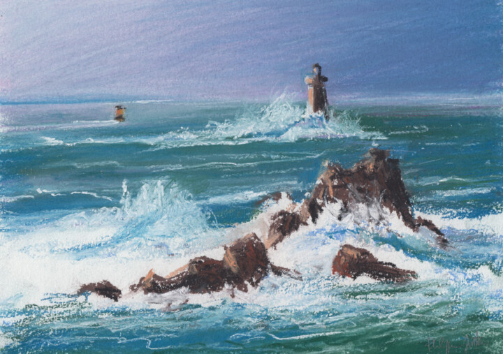 Dessin intitulée "Tempête en Raz de S…" par Philippe Juttens, Œuvre d'art originale, Pastel