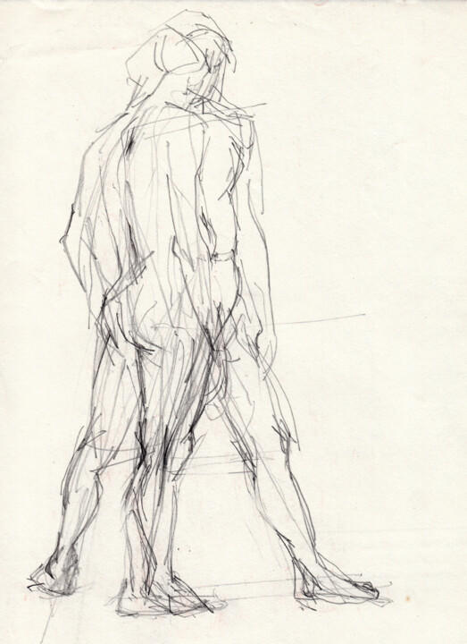 Zeichnungen mit dem Titel "Homme en mouvement" von Philippe Juttens, Original-Kunstwerk, Bleistift