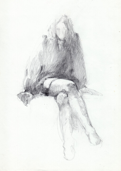 Drawing titled "Jeune dame aux jamb…" by Philippe Juttens, Original Artwork, Pencil