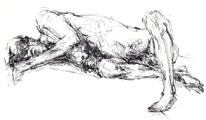 Drawing titled "Homme couché" by Philippe Juttens, Original Artwork, Ink