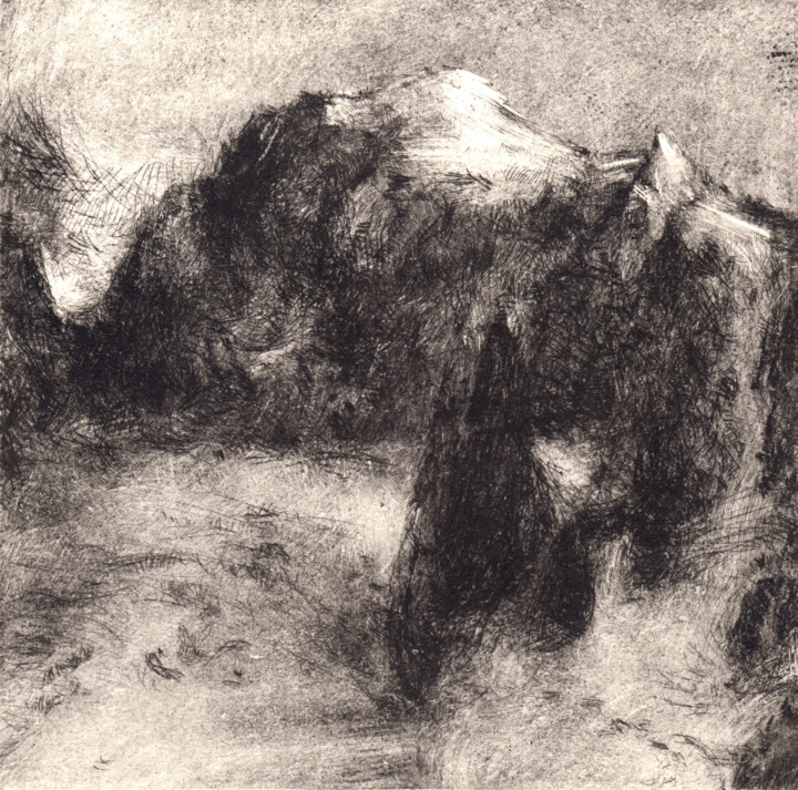 Gravures & estampes intitulée "Mont-Blanc vu depui…" par Philippe Juttens, Œuvre d'art originale, Gravure