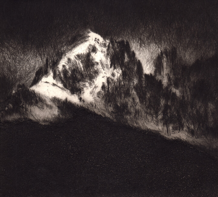 Printmaking titled "Aiguille Verte (ver…" by Philippe Juttens, Original Artwork, Engraving