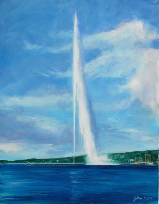 Painting titled "Genève, jet ambianc…" by Philippe Juttens, Original Artwork, Oil