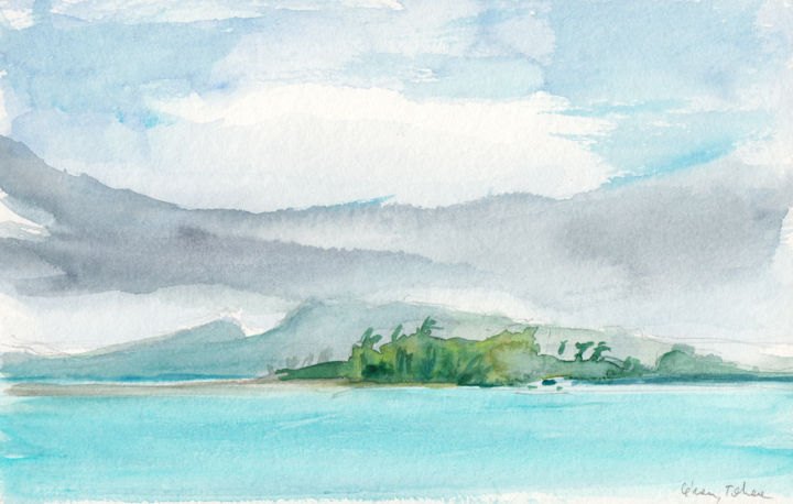 Painting titled "Tahaa, mouillage de…" by Philippe Juttens, Original Artwork, Watercolor