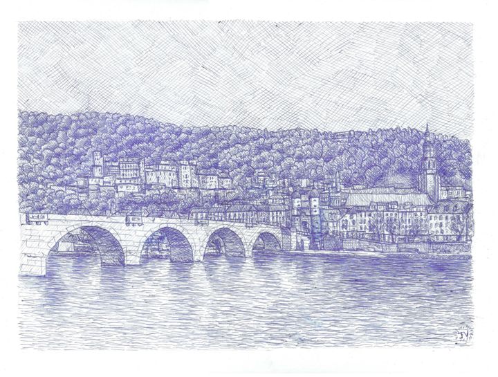 Painting titled "Heidelberg- Picture…" by Jose Vicente Sánchez Sacristán, Original Artwork, Ballpoint pen