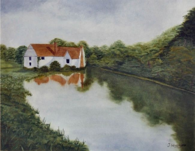 Malarstwo zatytułowany „Mill Stream Cottage” autorstwa John Woodruff, Oryginalna praca