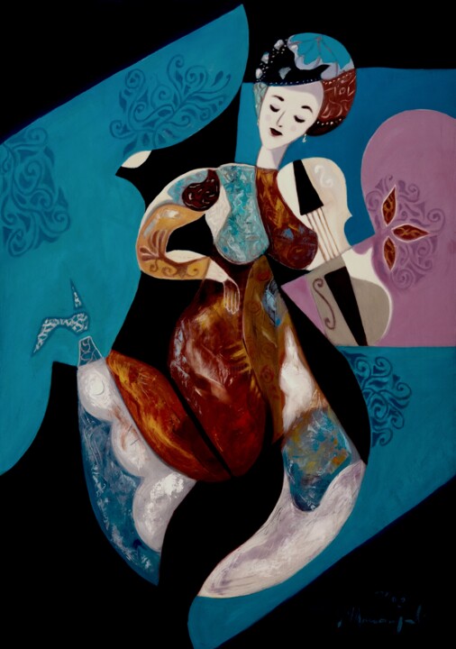 Картина под названием "Vers l'infini" - Jean Yves Amouyal, Подлинное произведение искусства, Масло Установлен на Деревянная…