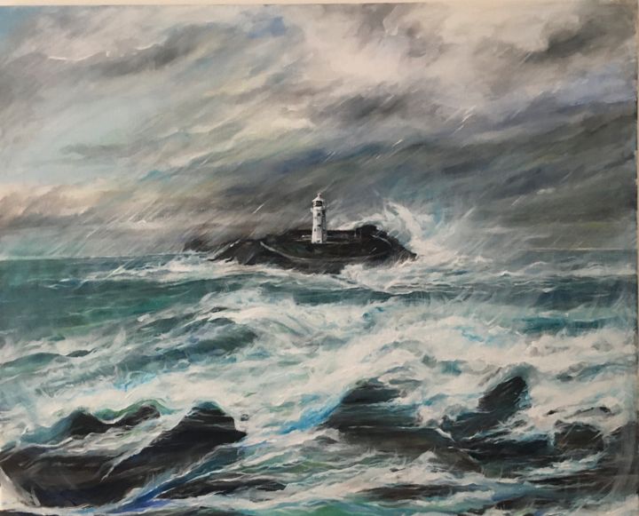 Painting titled "“Godrevy Lighthouse…" by Julie Bateman, Original Artwork, Acrylic