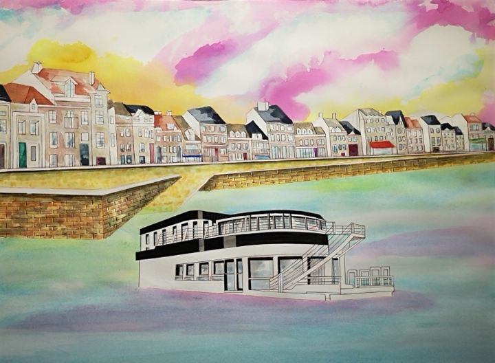 Painting titled "Le Pouliguen - la P…" by Jyb Le Peintre, Original Artwork, Watercolor