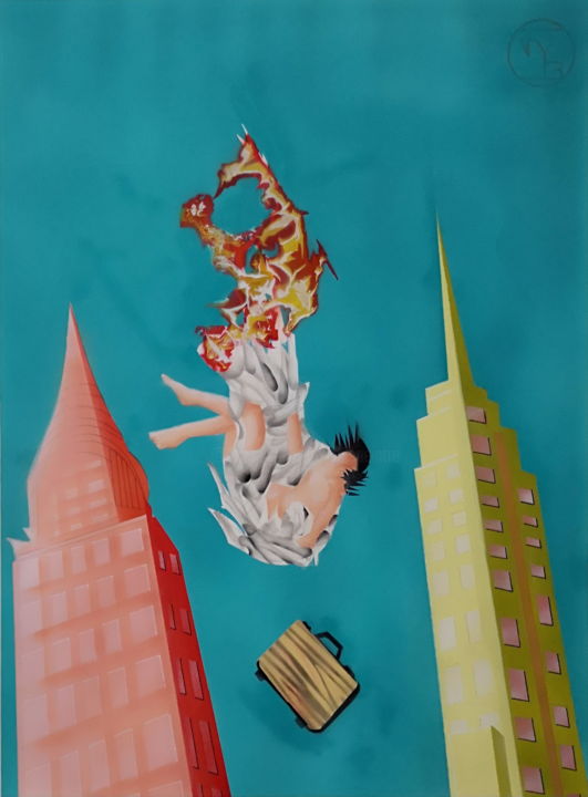 Painting titled "Icare - la chute" by Jyb Le Peintre, Original Artwork, Acrylic