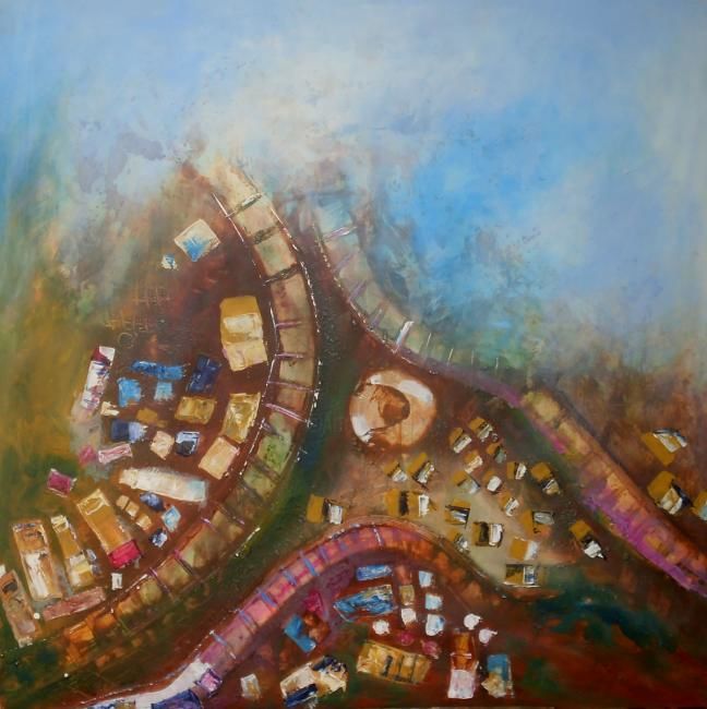 Peinture intitulée "Vue du ciel un jour…" par jym-1, Œuvre d'art originale,