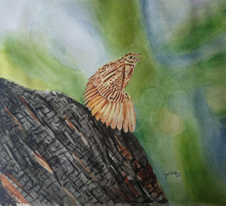 Картина под названием "Bird" - Jyothsna Tejomurtula, Подлинное произведение искусства, Акварель