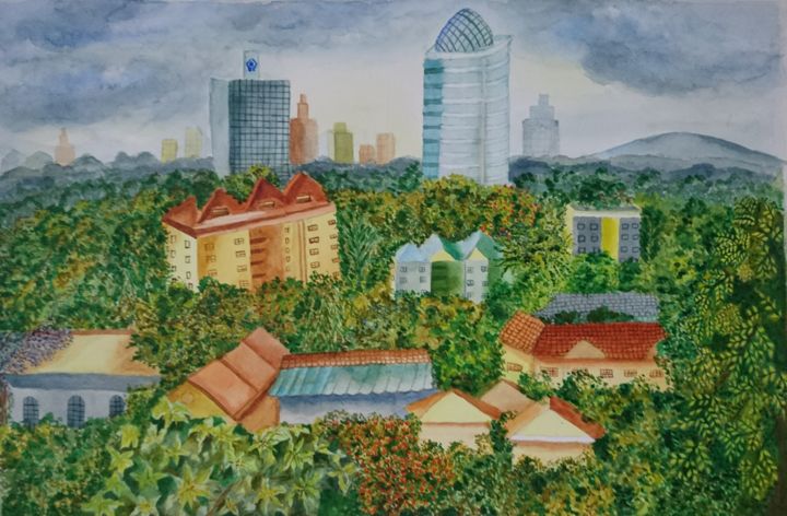 Peinture intitulée "Nairobi valley.jpg" par Jyothsna Tejomurtula, Œuvre d'art originale, Aquarelle