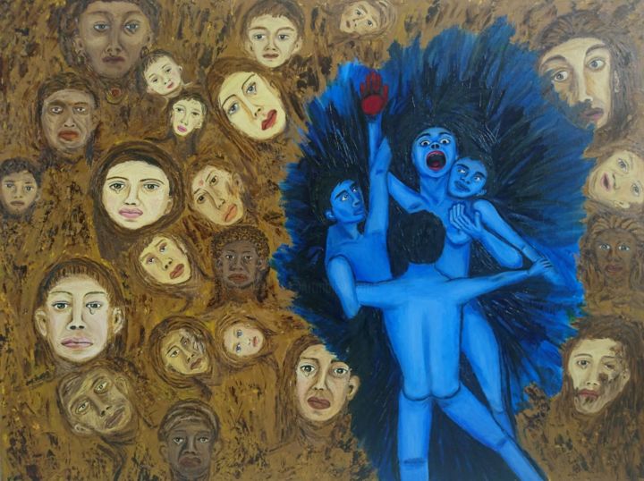 Картина под названием "stop abusing women.…" - Jyothsna Tejomurtula, Подлинное произведение искусства, Масло