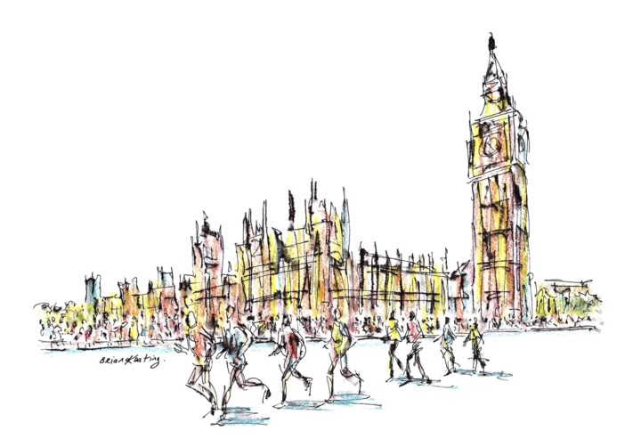 Malerei mit dem Titel "London Marathon - S…" von K-Art, Original-Kunstwerk, Tinte