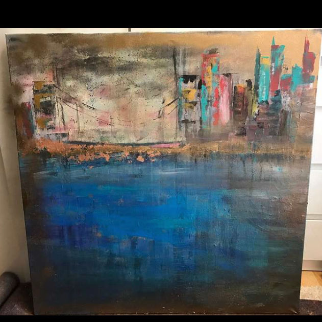Painting titled "City" by Erfiart, Original Artwork, Acrylic