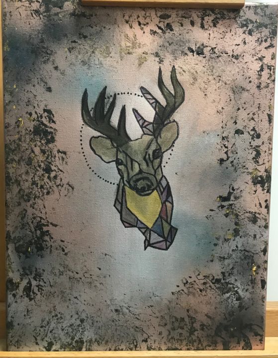 Painting titled "Lone deer" by Erfiart, Original Artwork, Acrylic