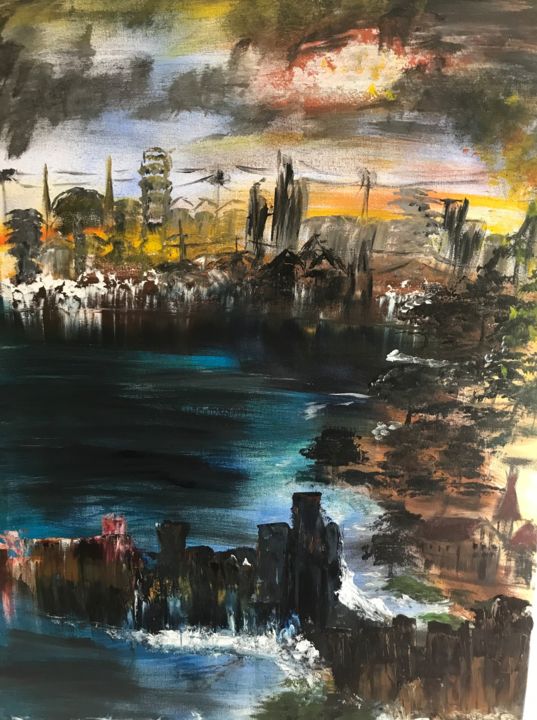 Painting titled "Dark town" by Erfiart, Original Artwork, Acrylic