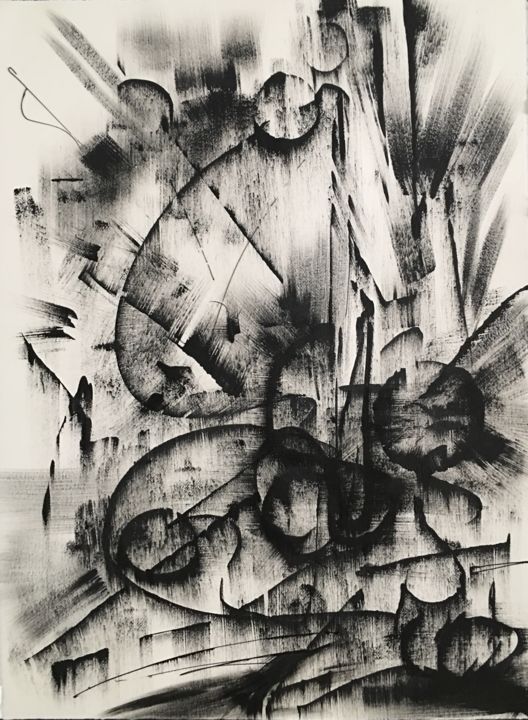 Dessin intitulée "Black and White Abs…" par Khrystyna Kozyuk, Œuvre d'art originale, Encre