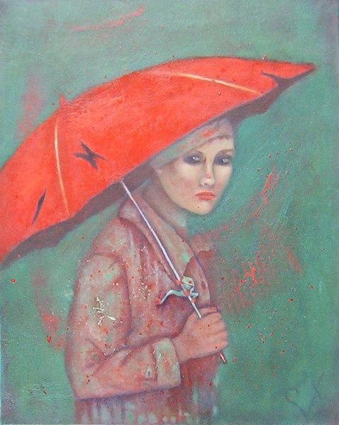 Painting titled "Le parapluie rouge" by K-Let, Original Artwork