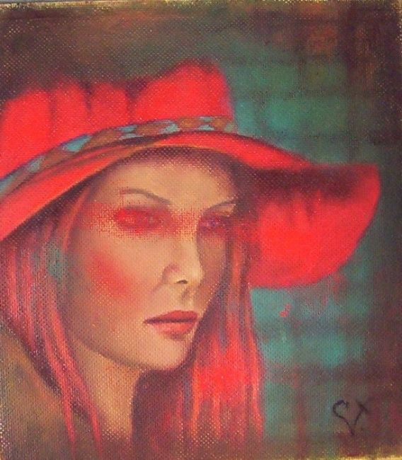 Painting titled "Le chapeau rouge" by K-Let, Original Artwork