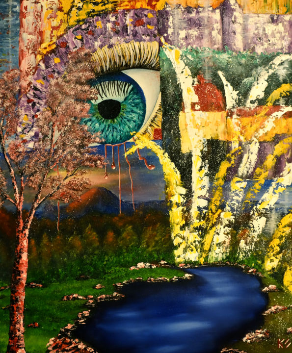 Malerei mit dem Titel "One Eye on you" von Kurt Saghi, Original-Kunstwerk, Öl Auf Keilrahmen aus Holz montiert