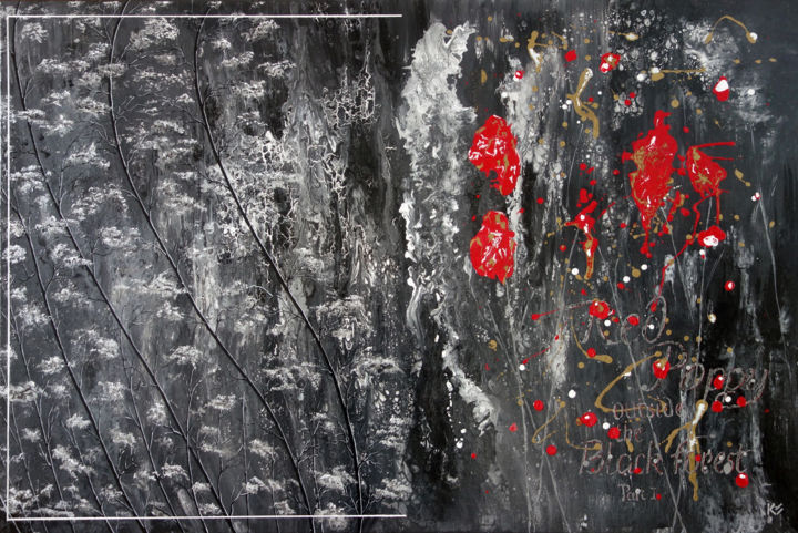 Painting titled "Red Poppy outside B…" by Kurt Saghi, Original Artwork, Acrylic Mounted on Wood Stretcher frame