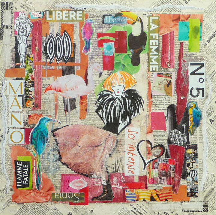 Collages intitulée "Flamme fatale.jpg" par Catherine Vidal-Borthayre, Œuvre d'art originale, Collages