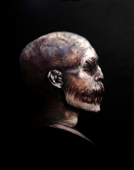 Painting titled "Dybuk" by Kacper Piskorowski, Original Artwork, Oil Mounted on Wood Stretcher frame