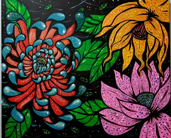 Painting titled "Espacio flores" by Kadir Bali Black Milord, Original Artwork, Acrylic