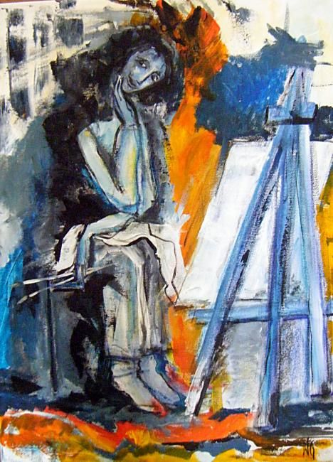 Peinture intitulée "Trépied dame qui do…" par Gandon Nathalie, Œuvre d'art originale