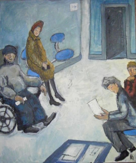 Peinture intitulée "La salle d'attente" par Gandon Nathalie, Œuvre d'art originale