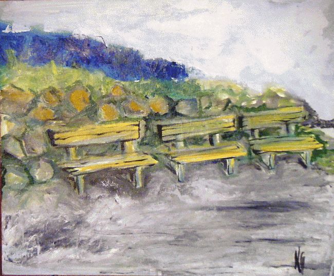 Peinture intitulée "Le bout du banc" par Gandon Nathalie, Œuvre d'art originale