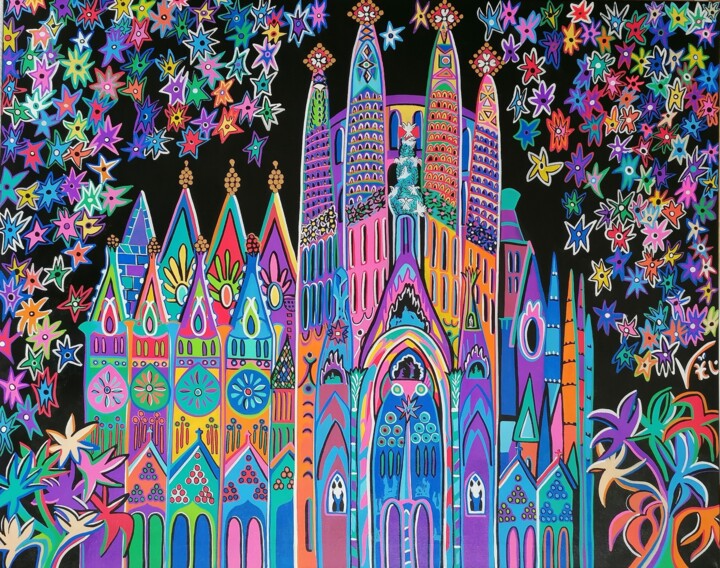제목이 "La Sagrada Familia"인 미술작품 Kaël로, 원작, 아크릴 나무 들것 프레임에 장착됨