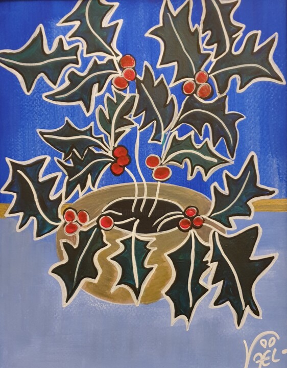 Peinture intitulée "Le houx de Noël" par Kaël, Œuvre d'art originale, Acrylique