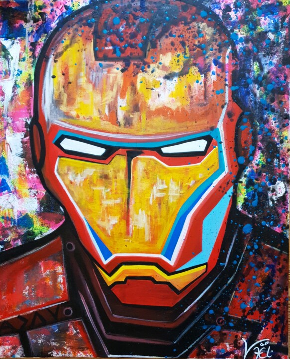 Painting titled "Iron X" by Kaël, Original Artwork, Acrylic Mounted on Wood Stretcher frame